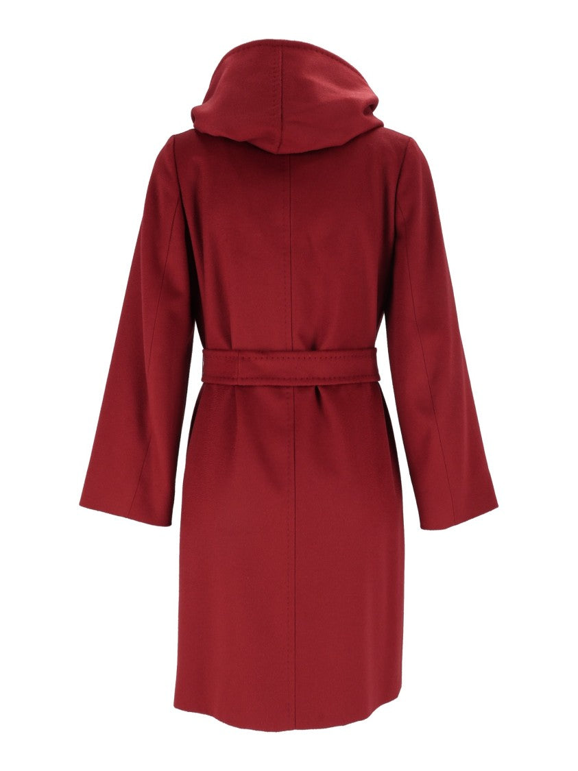 Max Mara Red Newmang Hooded Belted Wrap Coat