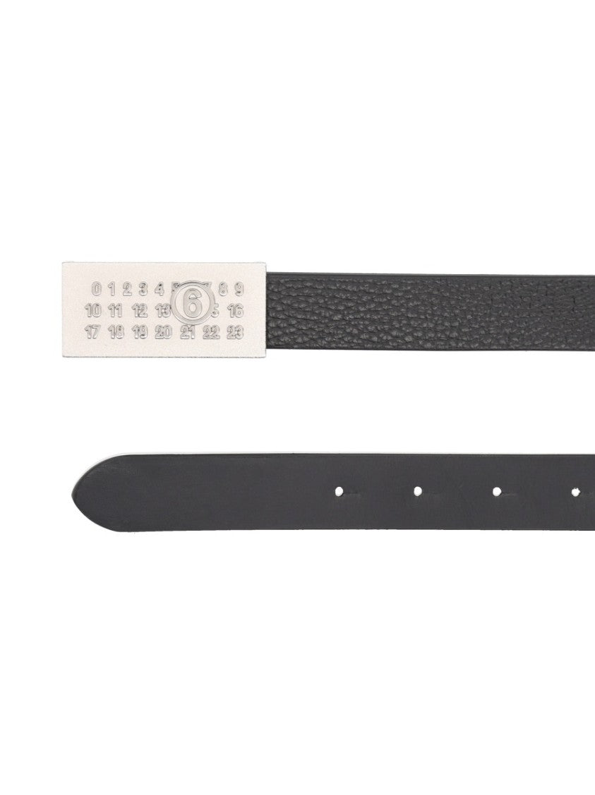 Mm6 By Maison Margiela Numeric Textured Leather Narrow Belt