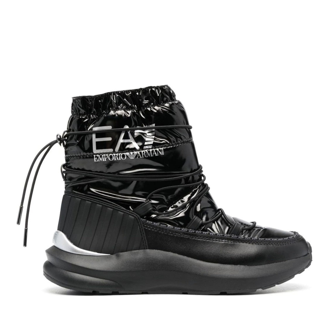 Ea7 Emporio Armani Black Mountain Cross Padded Ruched Ankle Boots