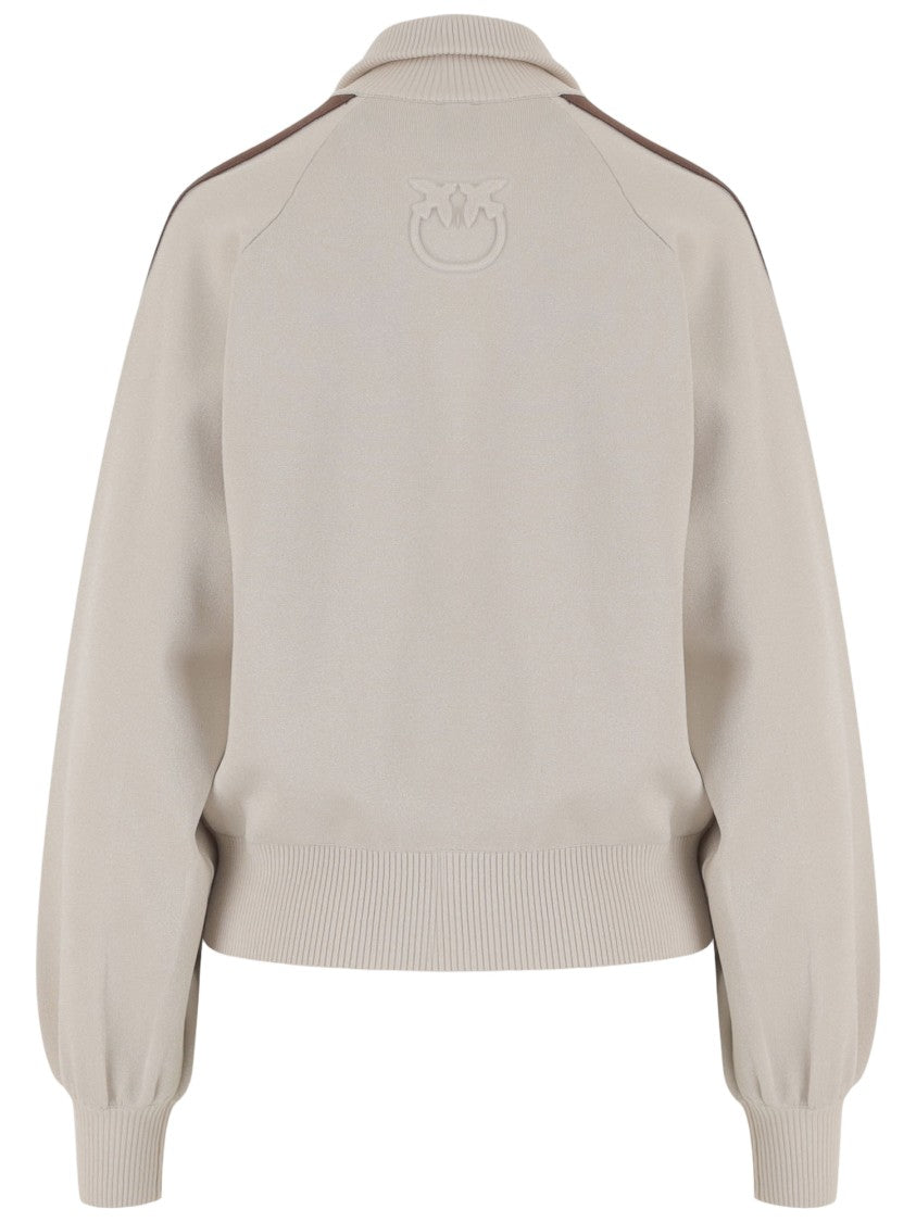 Pinko Beige And Brown Viscose Blend Zip Sweater