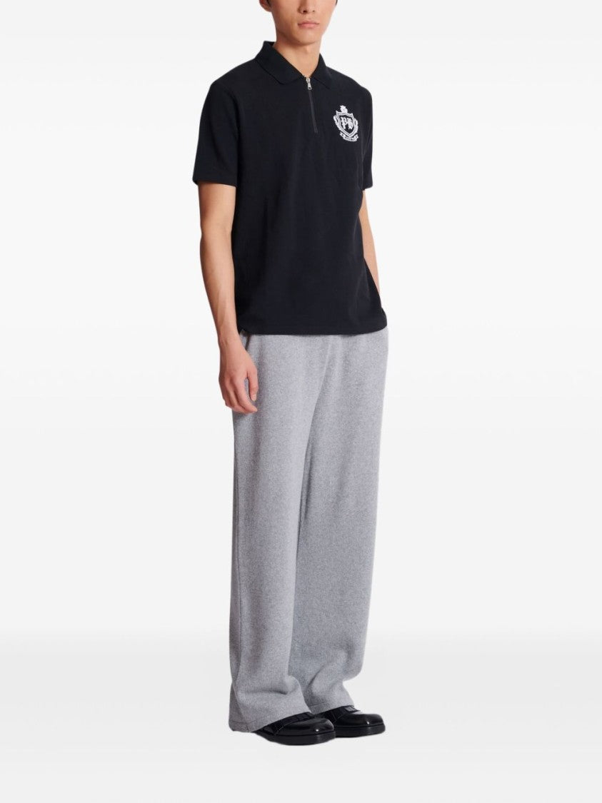 Balmain Black Half-Zip Cotton Embroidered Emblem Polo