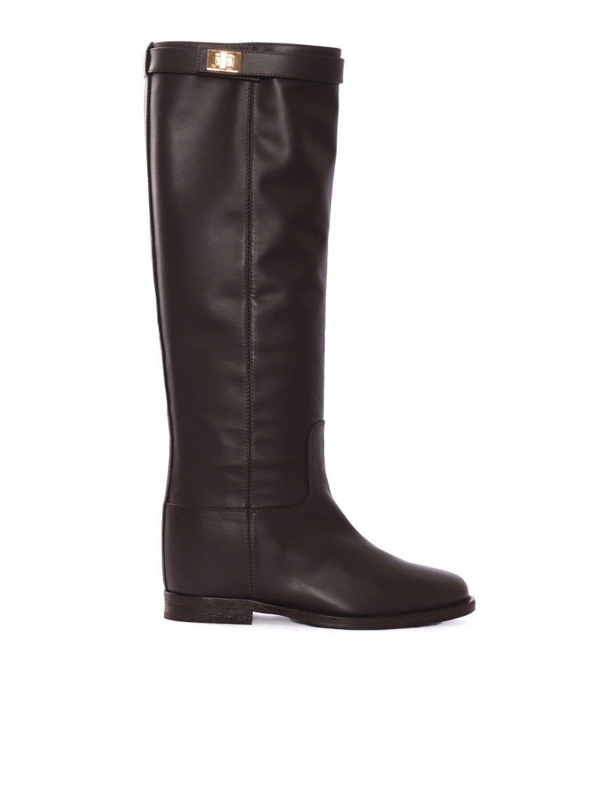 Via Roma 15 Tall Leather Boots With Decorative Strap