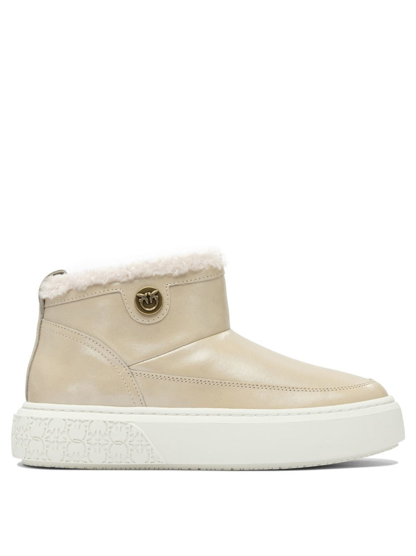 Pinko Beige Leather-Rubber Ankle Boots