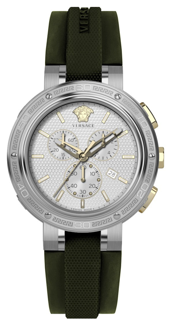 Versace V-Extreme Pro Chronograph With Textured Silver Dial And Greek Key Bezel