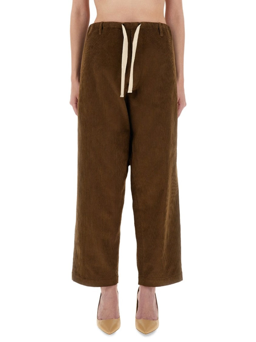 Moschino Brown Wide-Leg Corduroy Pants With Drawstring Waist