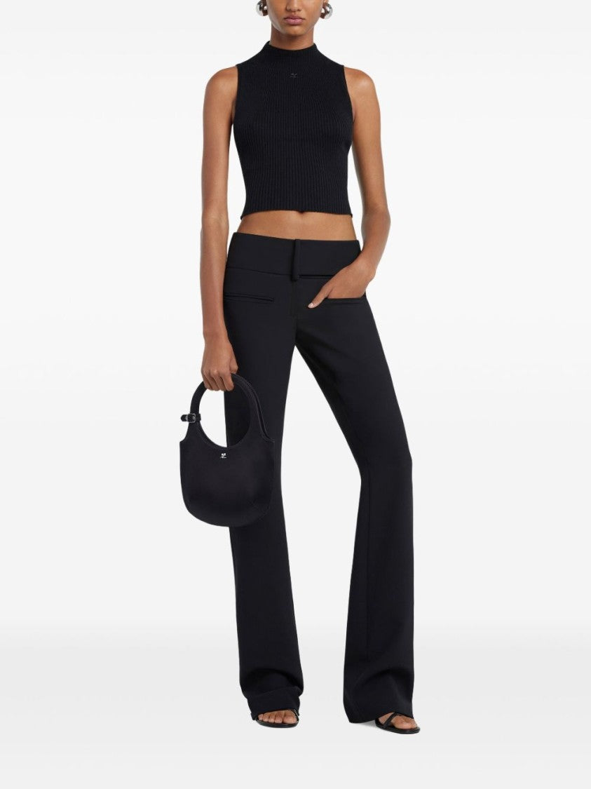 Courrèges Black Appliqué Logo Mock Neck Top