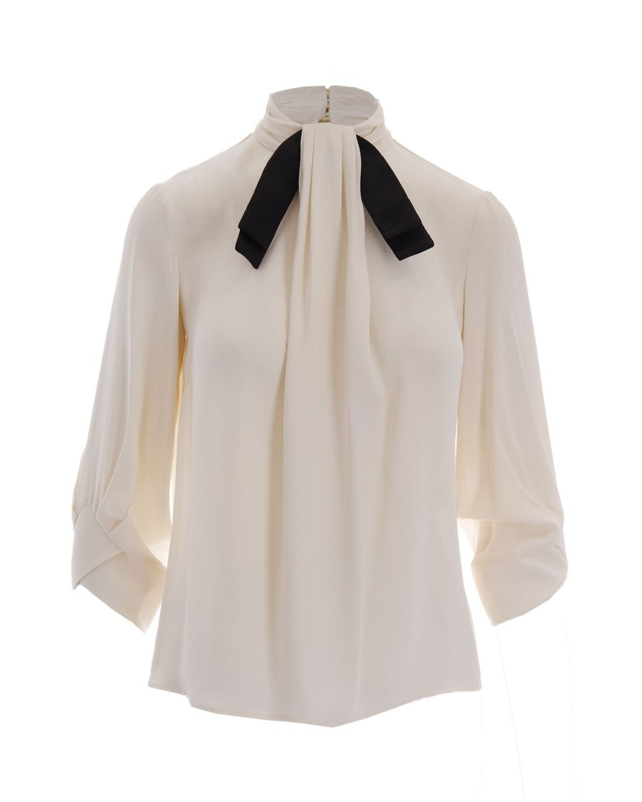 Elisabetta Franchi Georgette Blouse With Stand Collar And Pleated Jabot