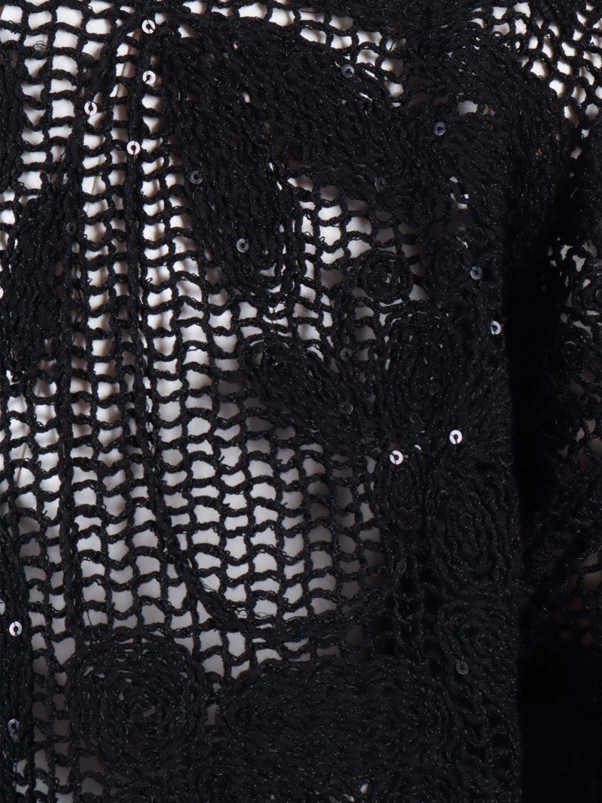 Kangra Cashmere Black Crochet Sequined Top