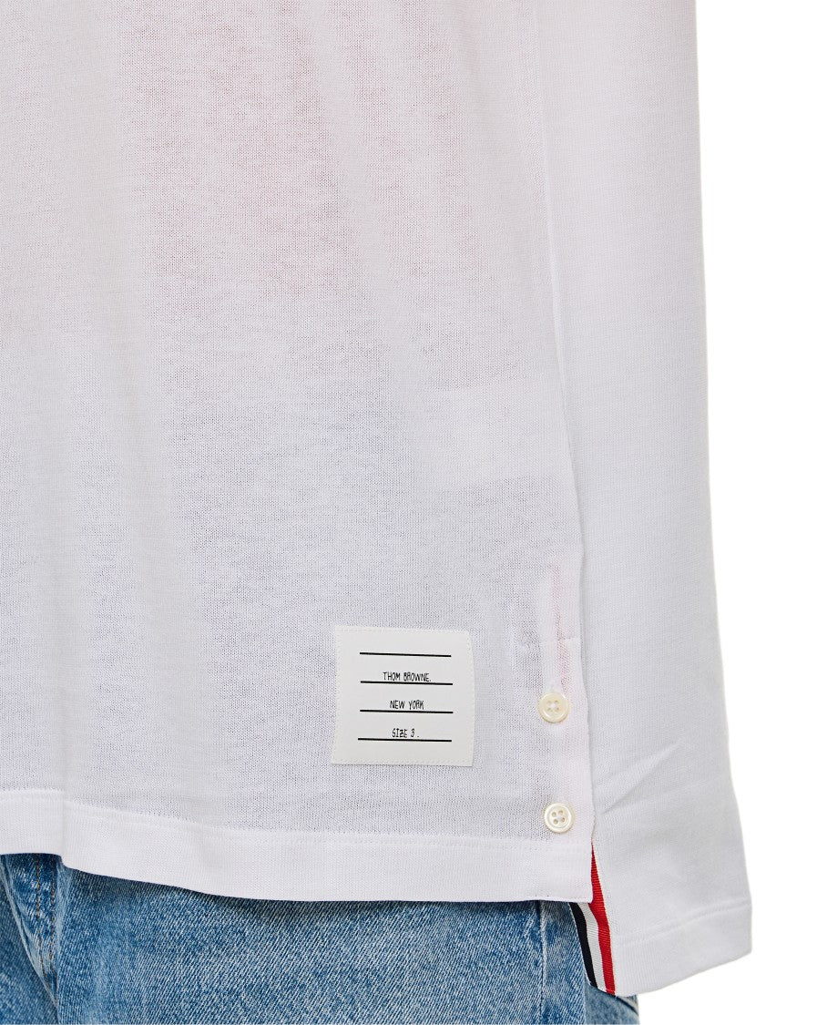 Thom Browne Ribbed Cuff Short Sleeve Polo Shirt With Button Closure