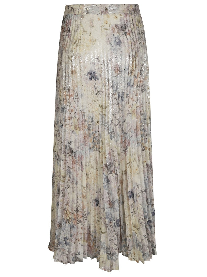 Golden Goose Pleated Floral Print Midi Skirt