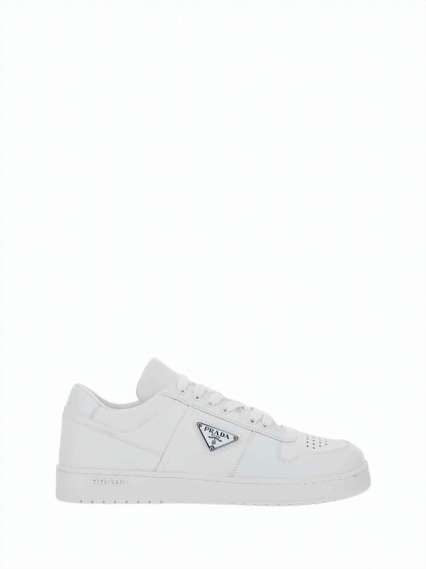 Prada Low-Top White Leather Sneakers With Perforated Toe Box