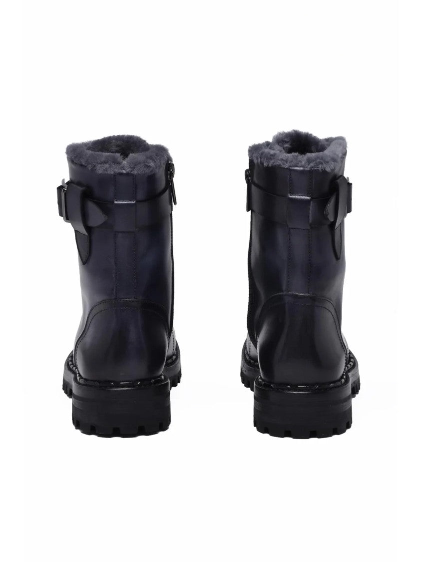 Eleventy Grey Fur Lining Side Zip Suede Boots