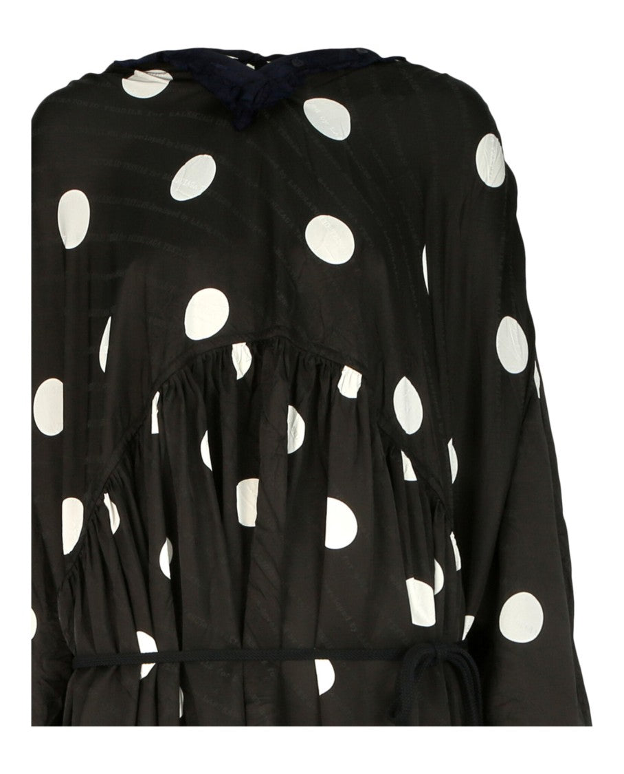 Balenciaga Oversized Polka-Dot Midi Dress With Ruffled Neckline