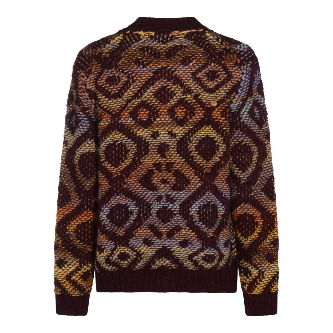 Nn.07 Geometric Patterned Burgundy Cardigan With Button-Up Front