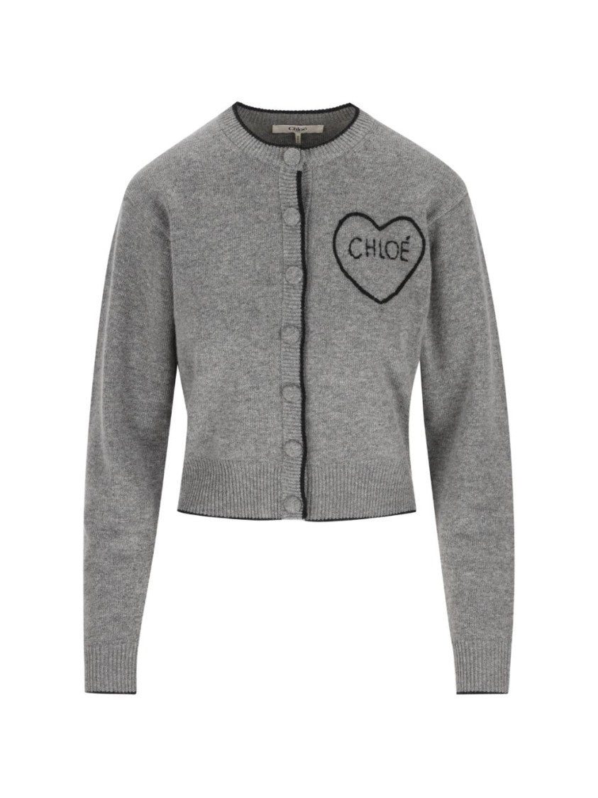 Chloé Black Cropped Button-Down Heart Cardigan