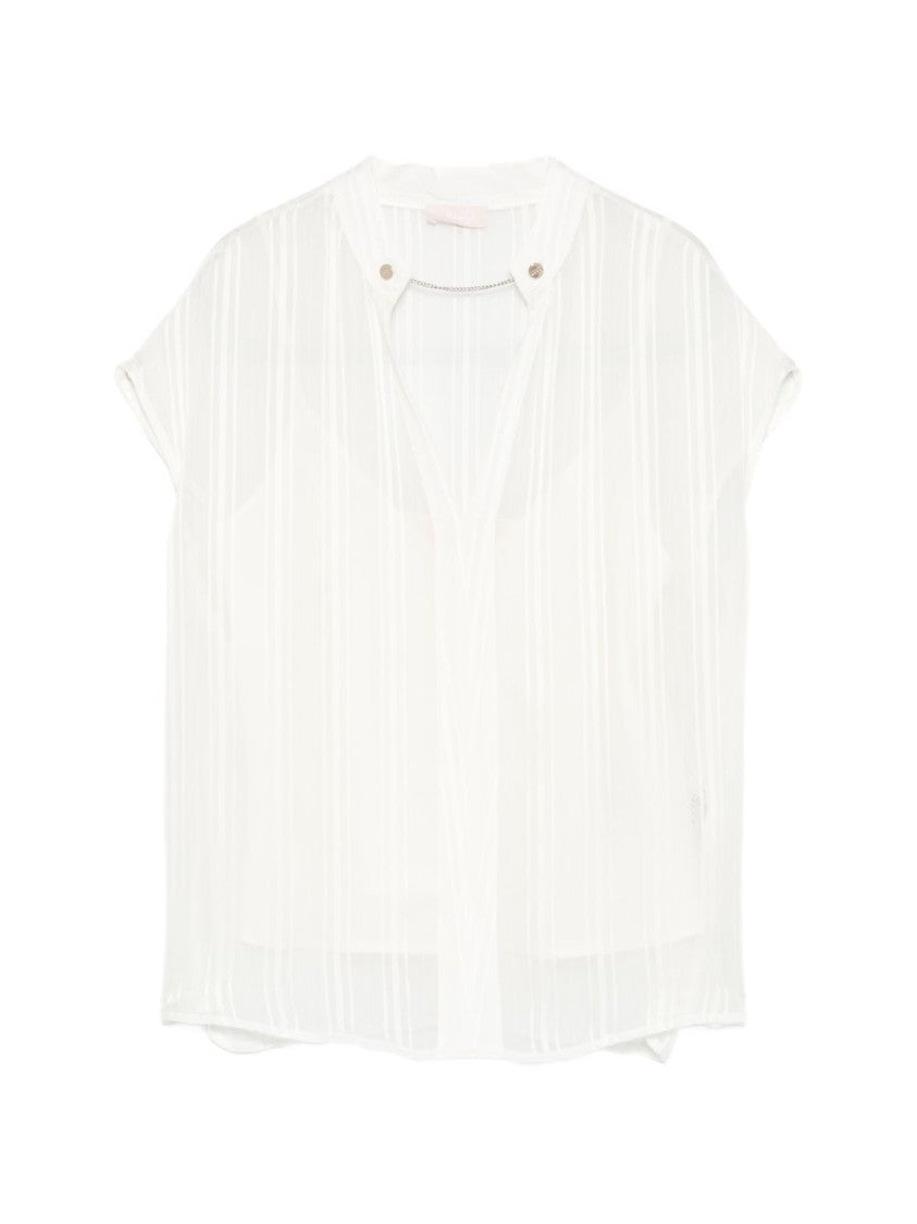 Liu Jo Off-White Striped Chain V-Neck Top