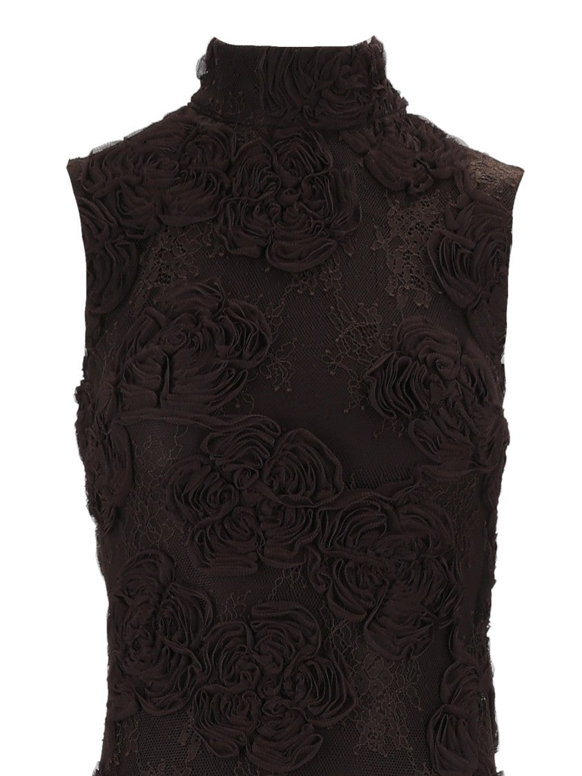 Rotate Black Slim-Fit 3D Floral Maxi Dress