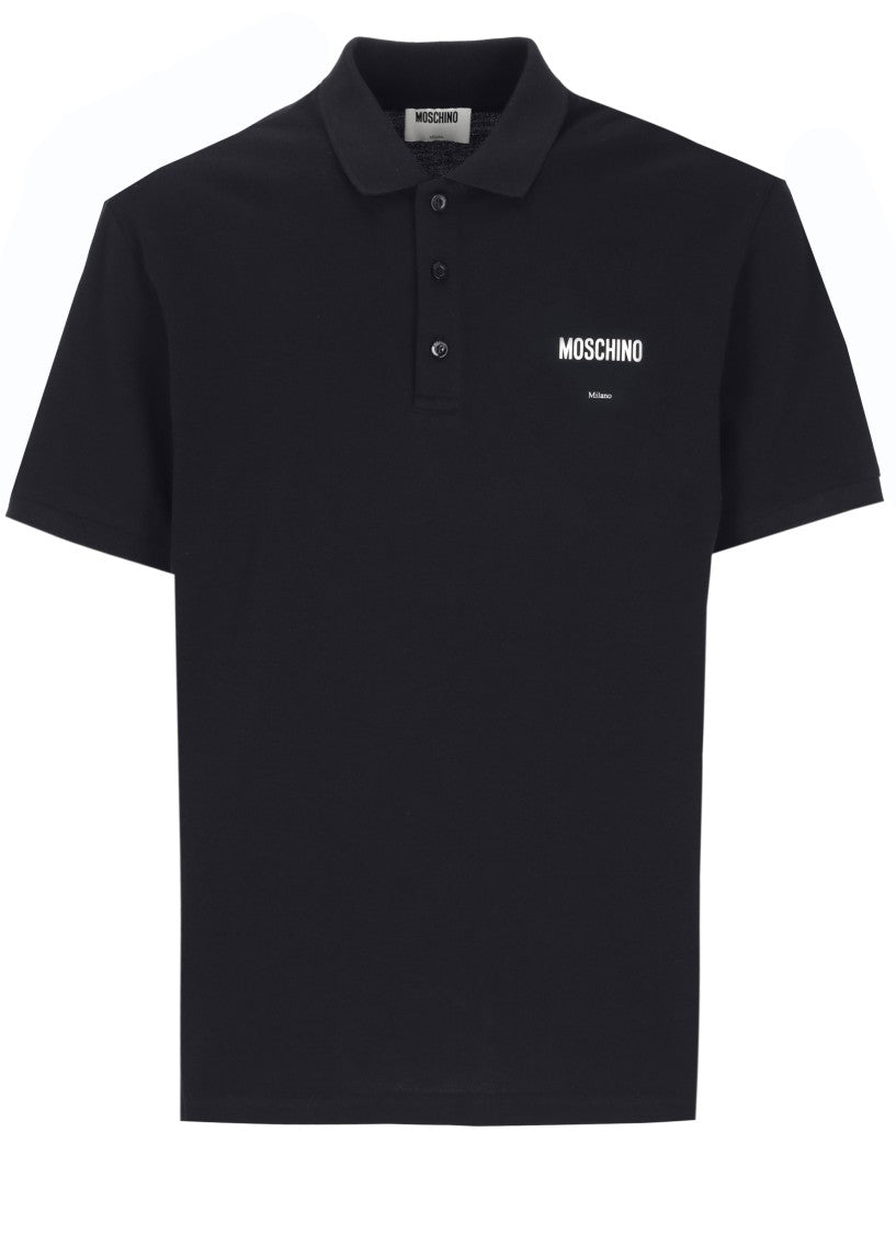 Moschino Black Classic Collar Logo Detail Cotton Polo Shirt