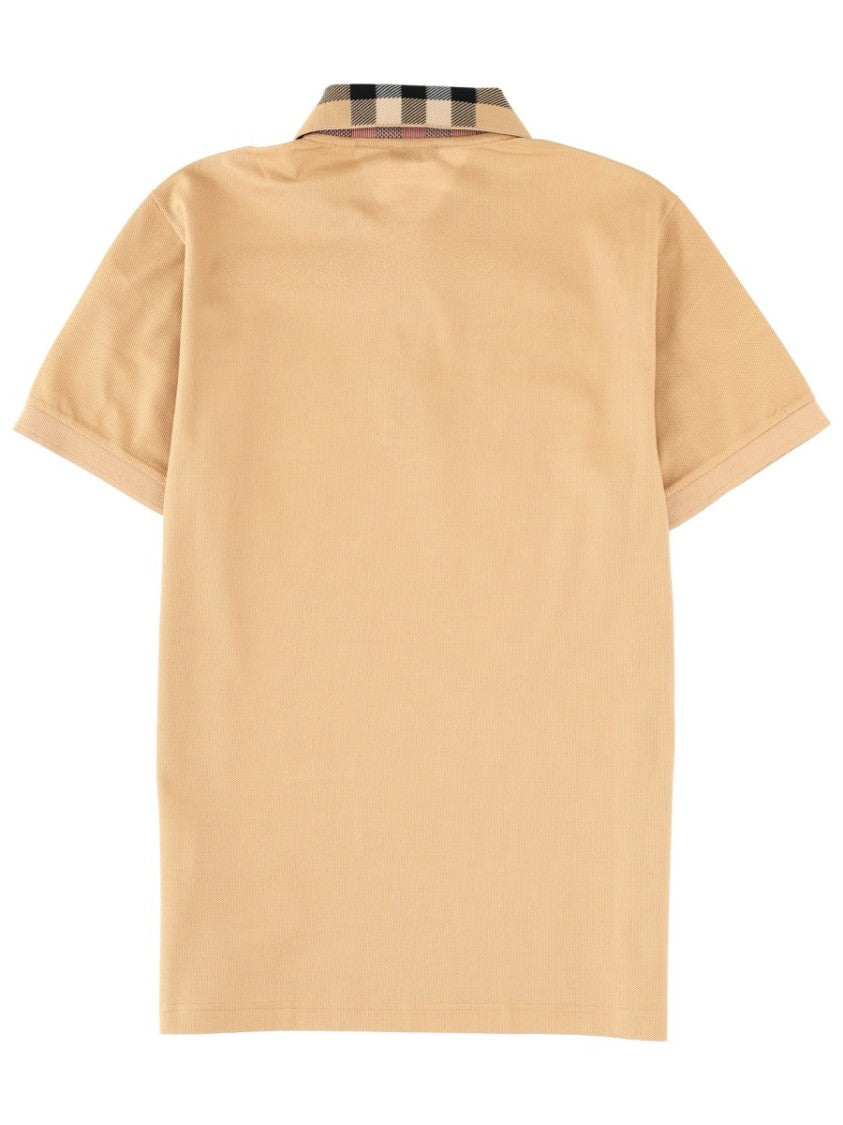 Burberry Neutrals Check Patterned Collar Polo Shirt
