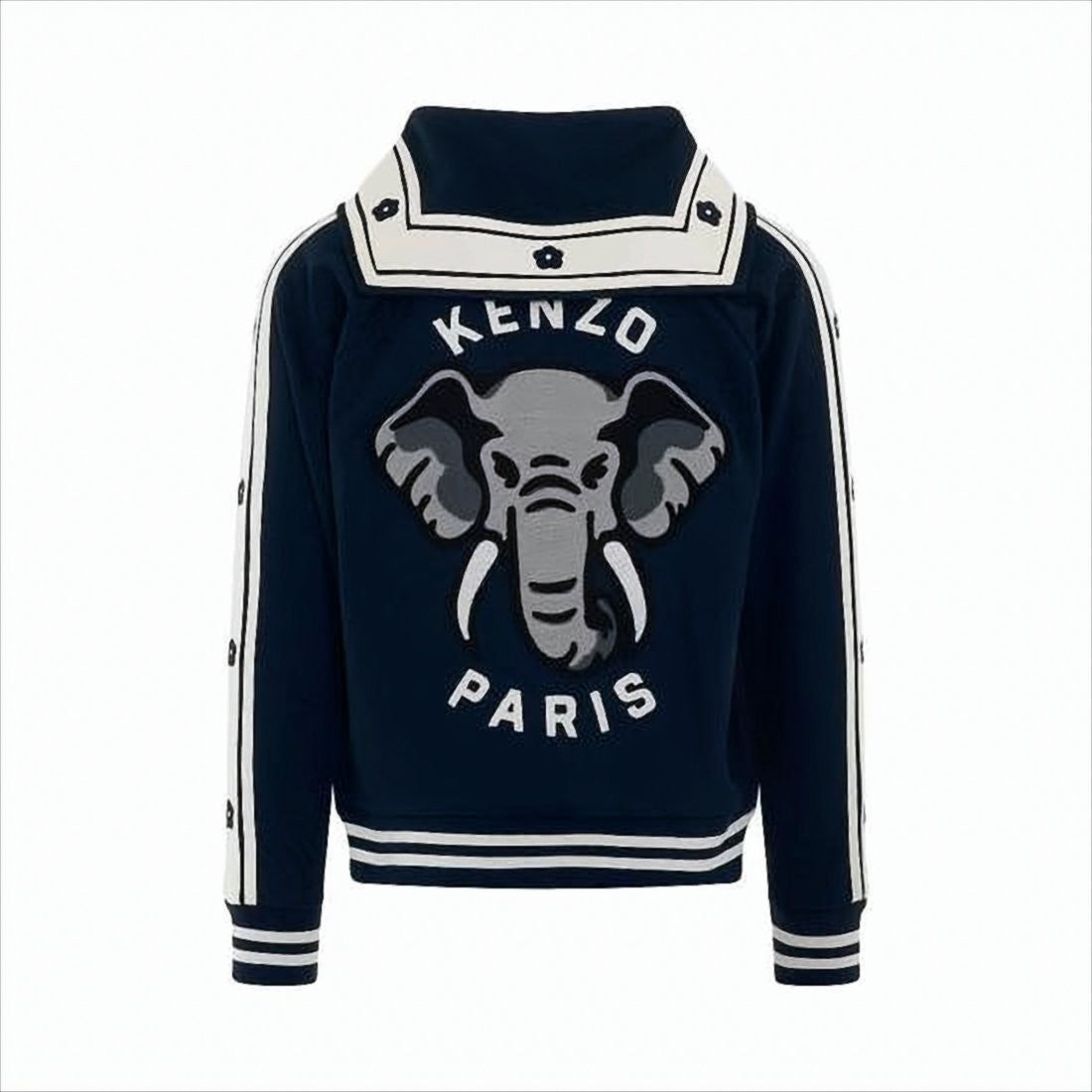 Kenzo Navy Zip-Up Jacket With Graphic Elephant And Floral Motifs