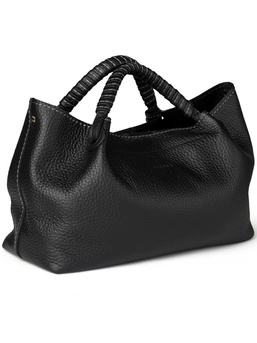 Visona` Black Pebbled Texture Handbag With Wrapped Handle