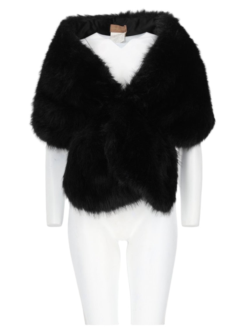 Leon & Loulou Paris Plush Black Faux Fur Stole With Wrap-Around Design