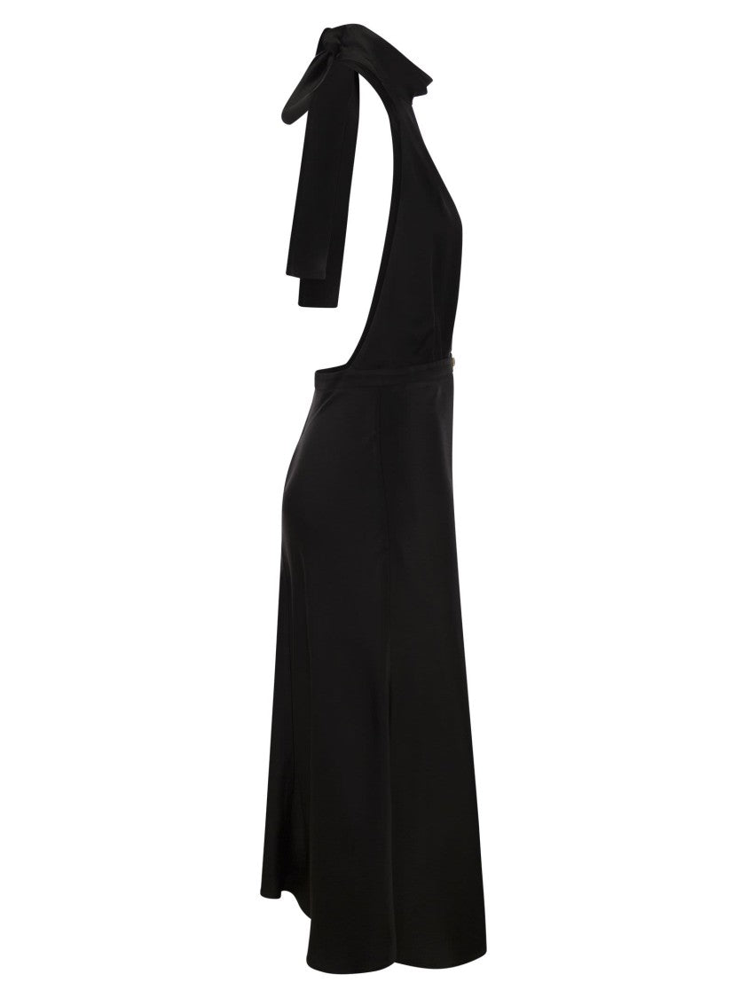 Elisabetta Franchi Satin Midi Dress With Asymmetric Skirt