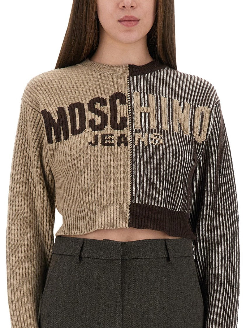 Moschino Cropped Split Design Jersey With Inlay Logo