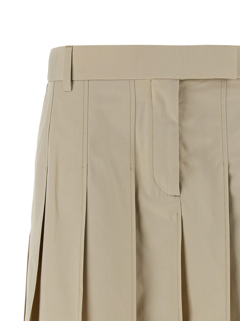 Thom Browne Pleated Cotton Mini Skirt With Grosgrain Ribbon And Asymmetric Hem