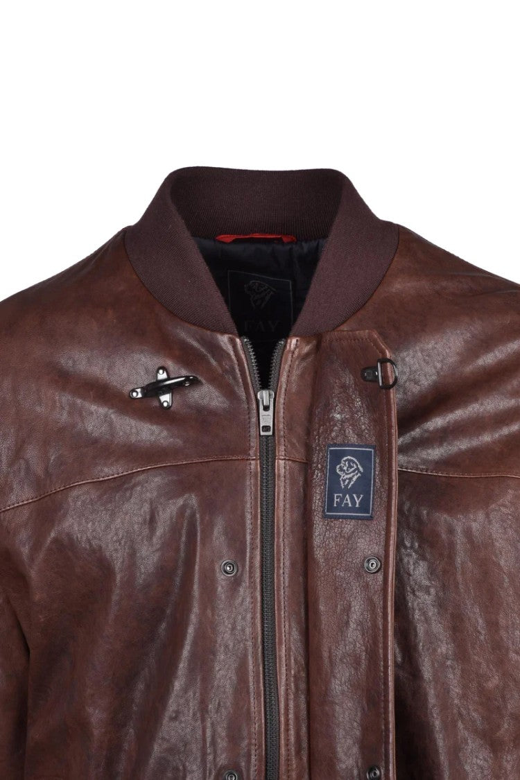 Fay Leather Jacket - Brown