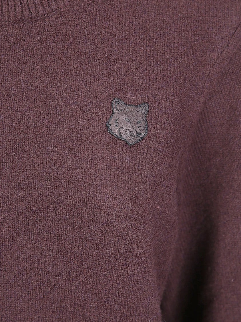 Maison Kitsuné Cropped Knit Sweater With Textured Plum Fabric
