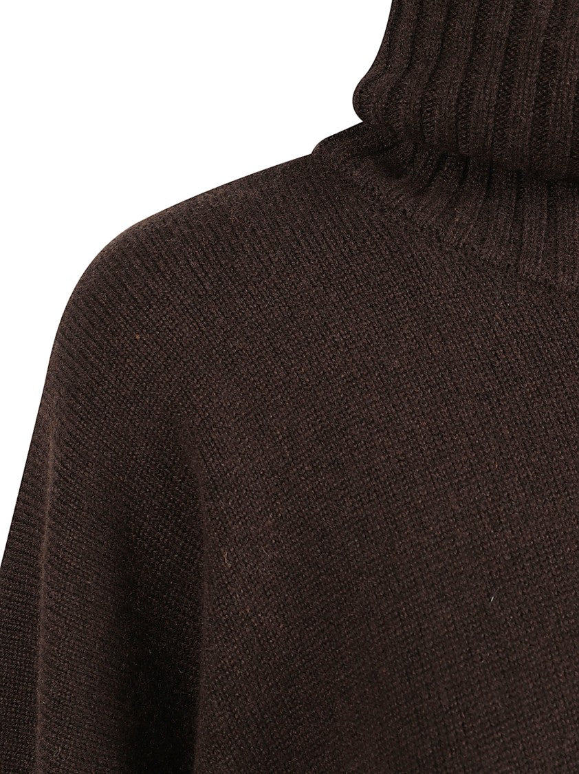 Alberta Ferretti Coffee Brown Turtleneck Sweater With Ribbed Detailing