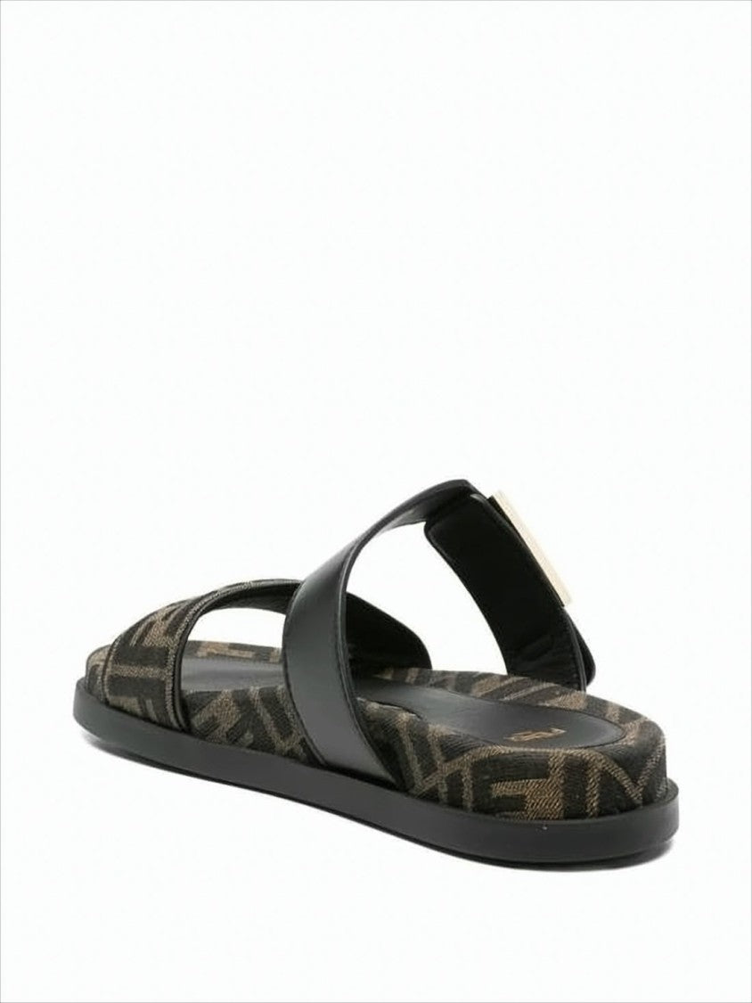 Fendi Monogram Design Calf Leather Mule Sandal