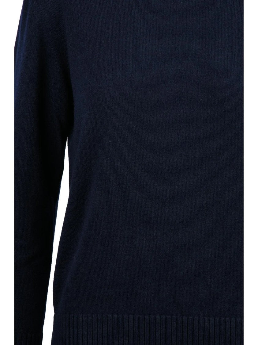 Alpha Studio Midnight Blue Turtleneck Sweater With Ribbed Details