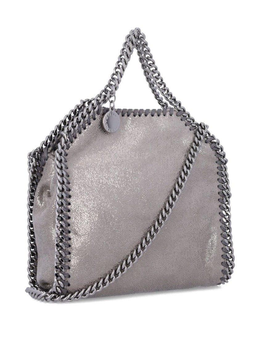 Stella Mccartney Silver-Tone Grey Bag With Decorative Stitching And Chain Strap