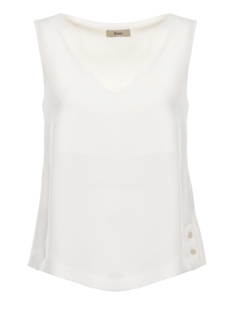 Herno White V-Neck Side-Button Tank Top