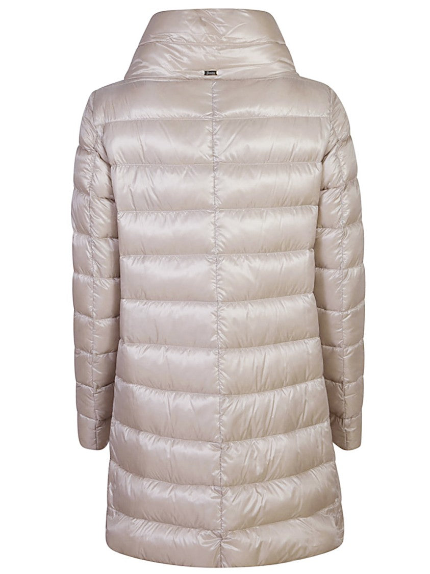 Herno Puffer Coat With High Collar And Button Detail