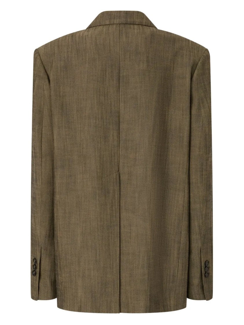 Pinko Double-Breasted Brown Blazer With Textured Finish