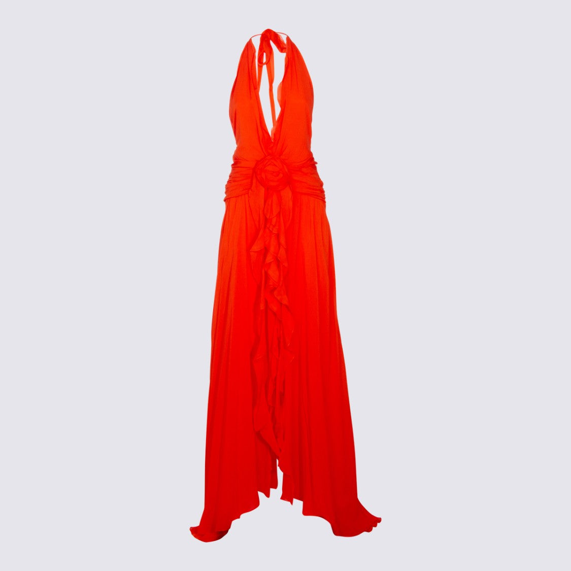 Blumarine Draped Orange Viscose Maxi Dress