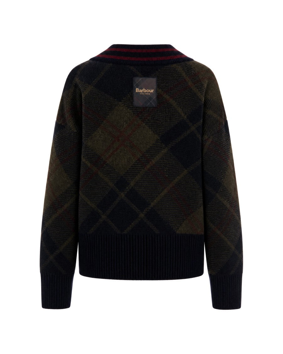 Barbour Tartan Jacquard V-Neck Wool Sweater