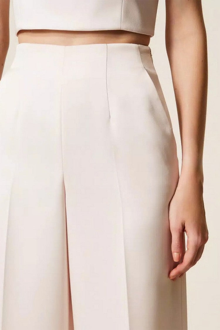 Twin-Set Sand Polyester-Viscose Pleated Wide-Leg Trousers