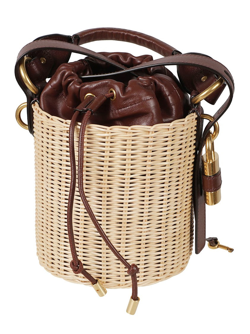 Chloé Cylindrical Woven Basket Bag With Leather Drawstring Closure