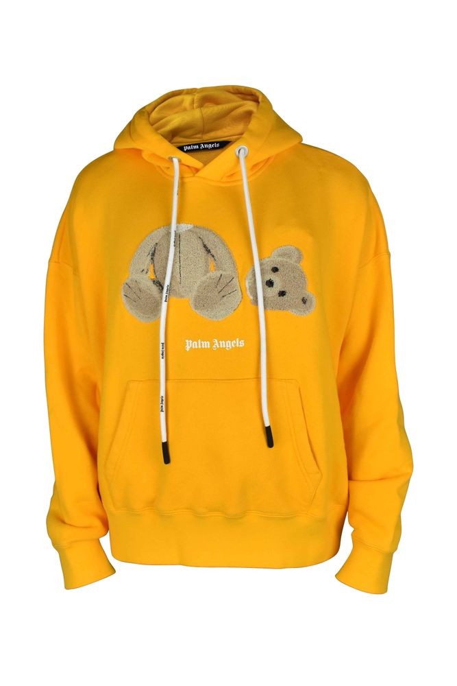 Palm Angels Yellow Hoodie Sweatshirt With Teddy Bear Signature Print