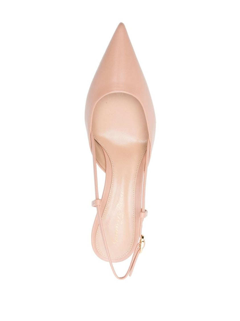 Gianvito Rossi Pointed Toe Calf Leather Kitten Slingbacks
