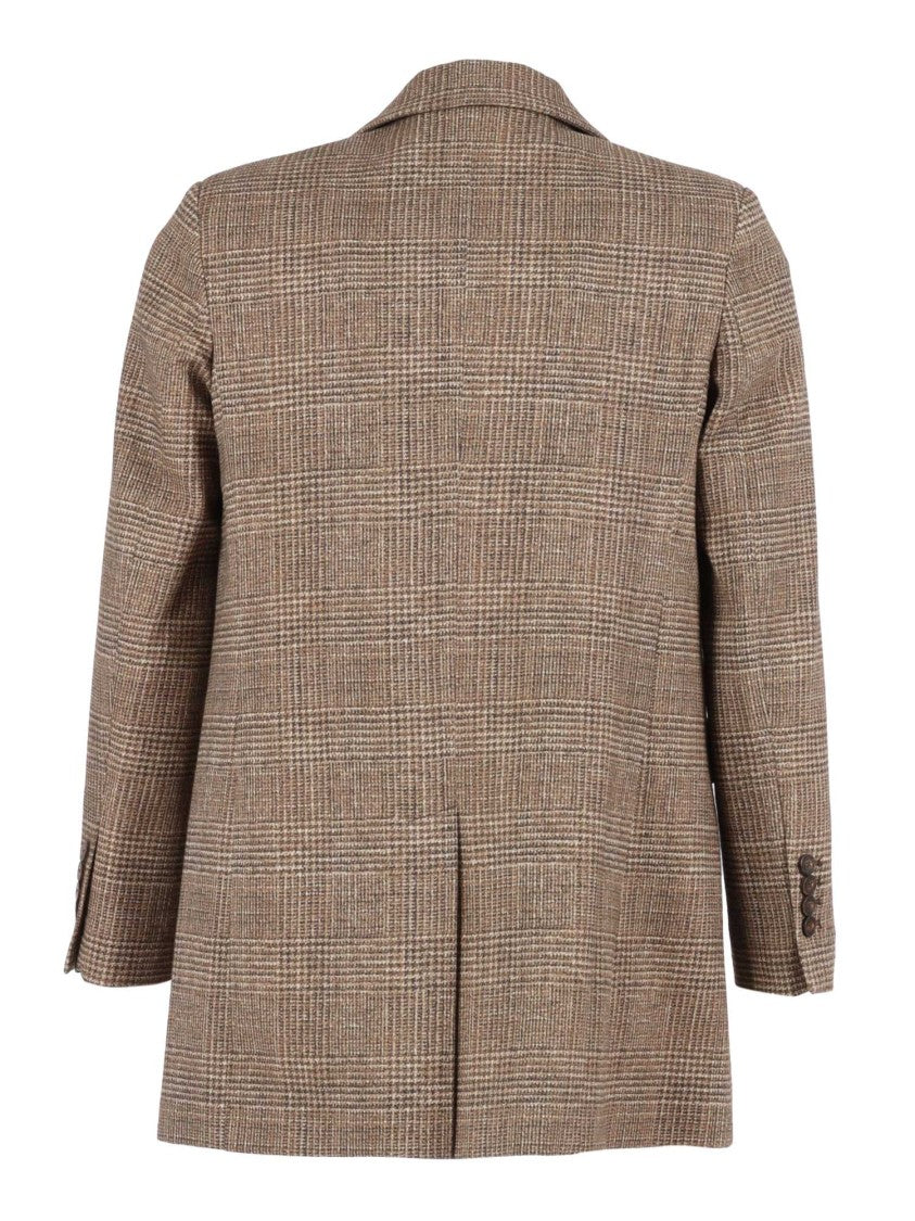 Circolo 1901 Brown Plaid Tailored Blazer With Notch Lapels