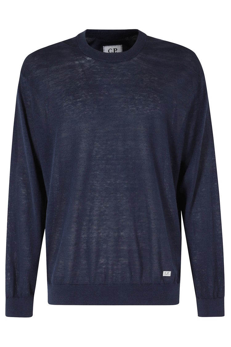 C.P. Company Blue Flax Ribbed-Trim Linen Sweater