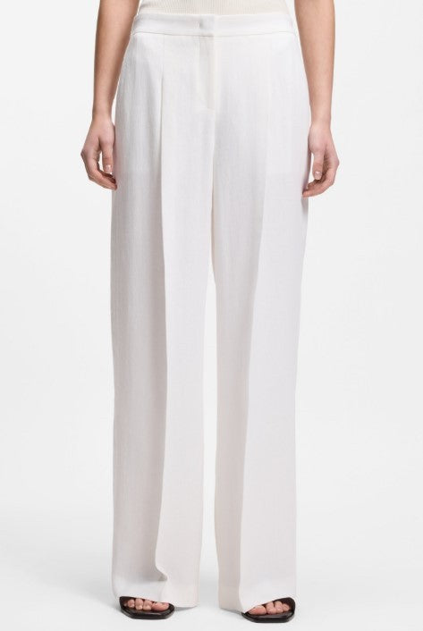 Boss White Wide-Leg Trousers With Crease Detail And Pocketed Design