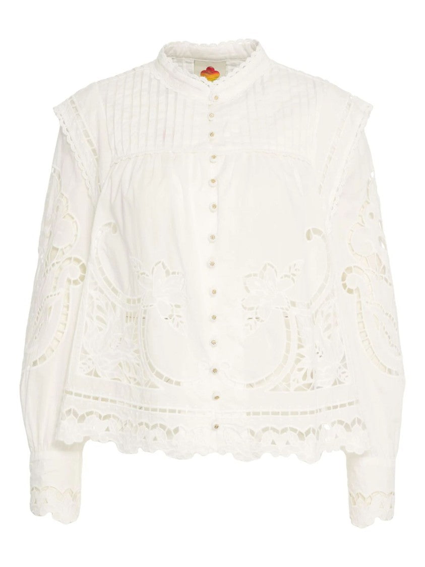 Farm Rio White Richelieu Embroidery Cotton Blouse
