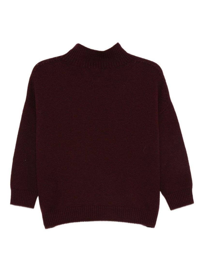 Vanisé Relaxed-Fit Burgundy Sweater With Textured Floral Applique