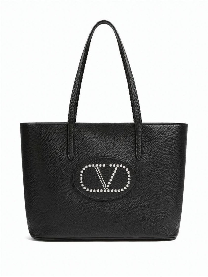 Valentino Garavani Textured Black Calf Leather Tote
